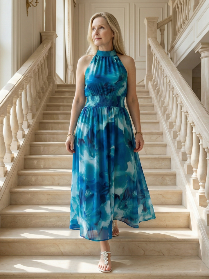 Robe Midi à Encolure Halter Froncée Sylin