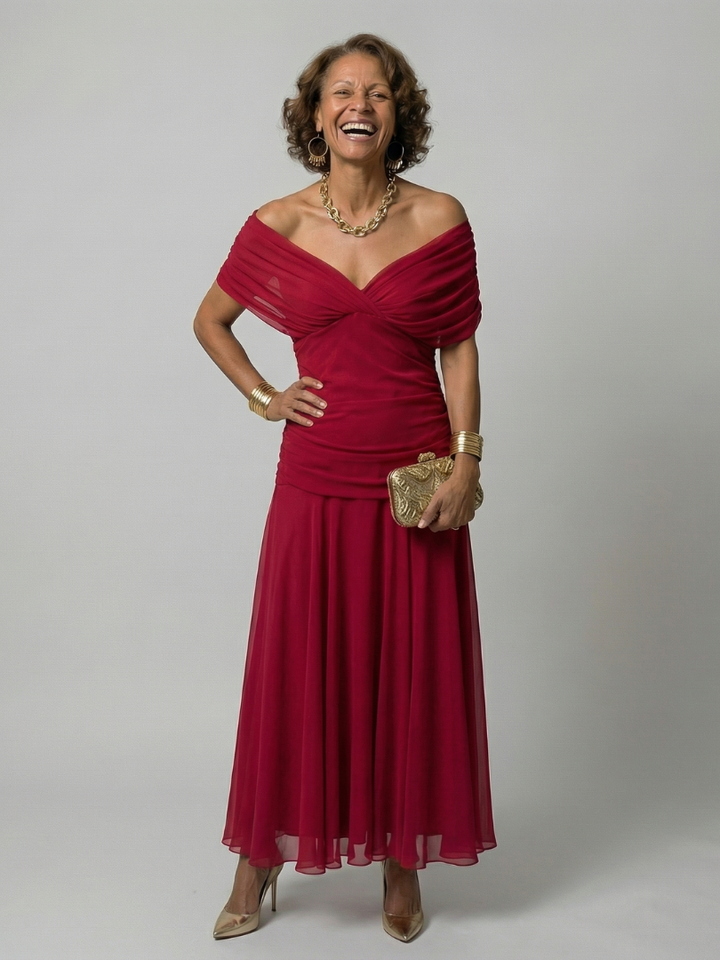 Robe Midi Décontractée à Épaules Dénudées Calen