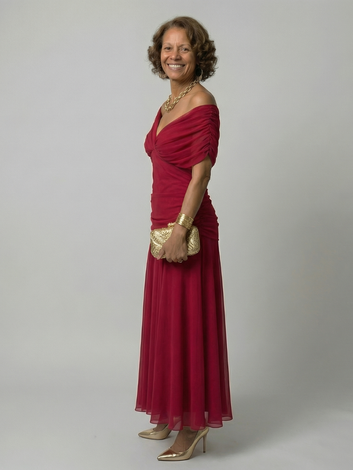 Robe Midi Décontractée à Épaules Dénudées Calen