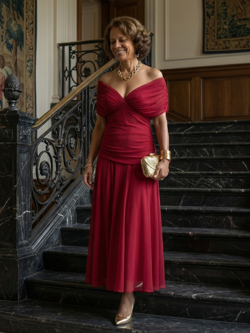 Robe Midi Décontractée à Épaules Dénudées Calen