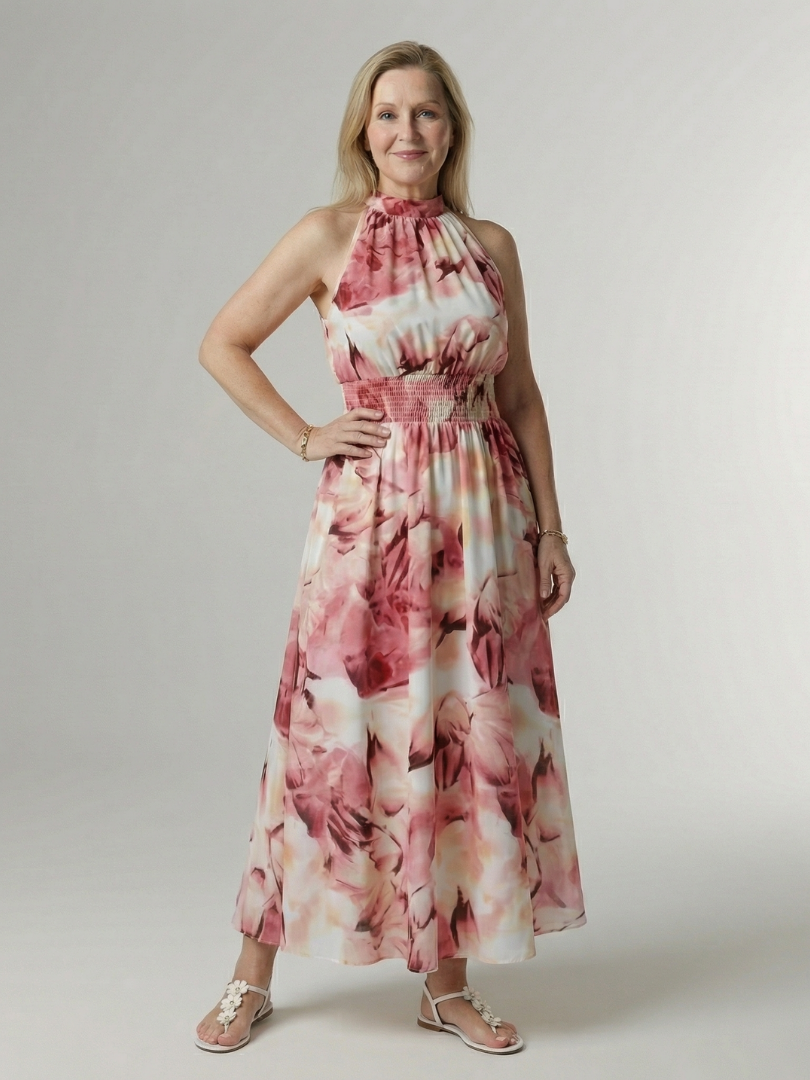 Robe Midi à Encolure Halter Froncée Sylin