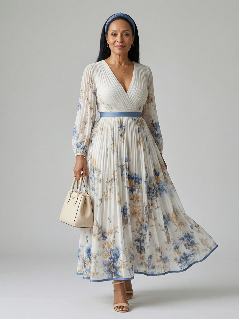 Robe Midi Plissée à Enveloppe Rielle