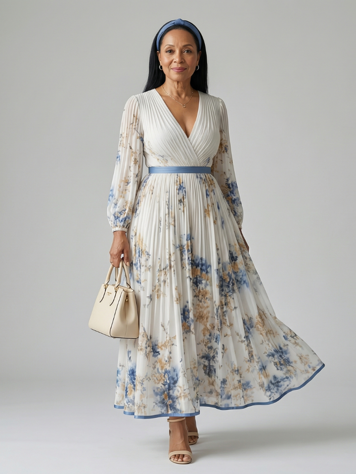 Robe Midi Plissée à Enveloppe Rielle