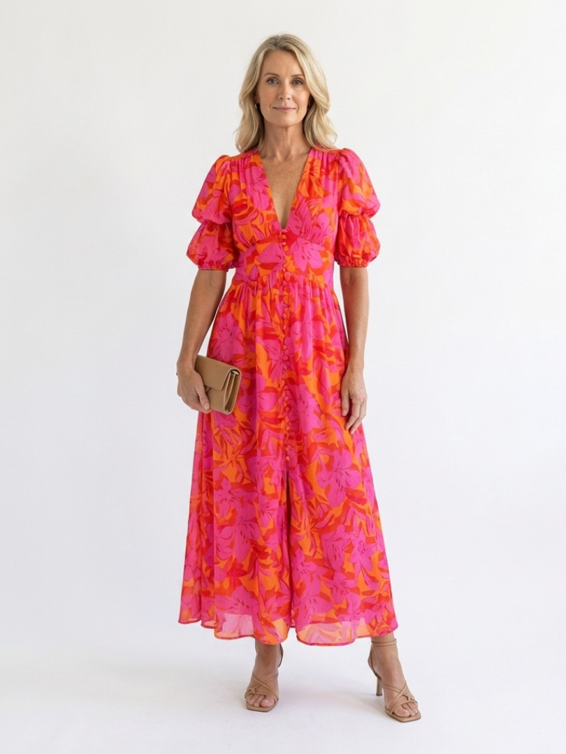 Robe Midi à Manches Bouffantes Willow