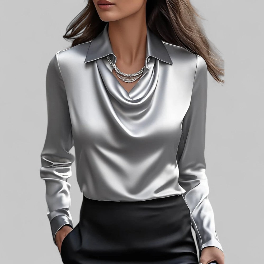 Rose | Blouses Satin Drapées à Manches Longues pour Femmes