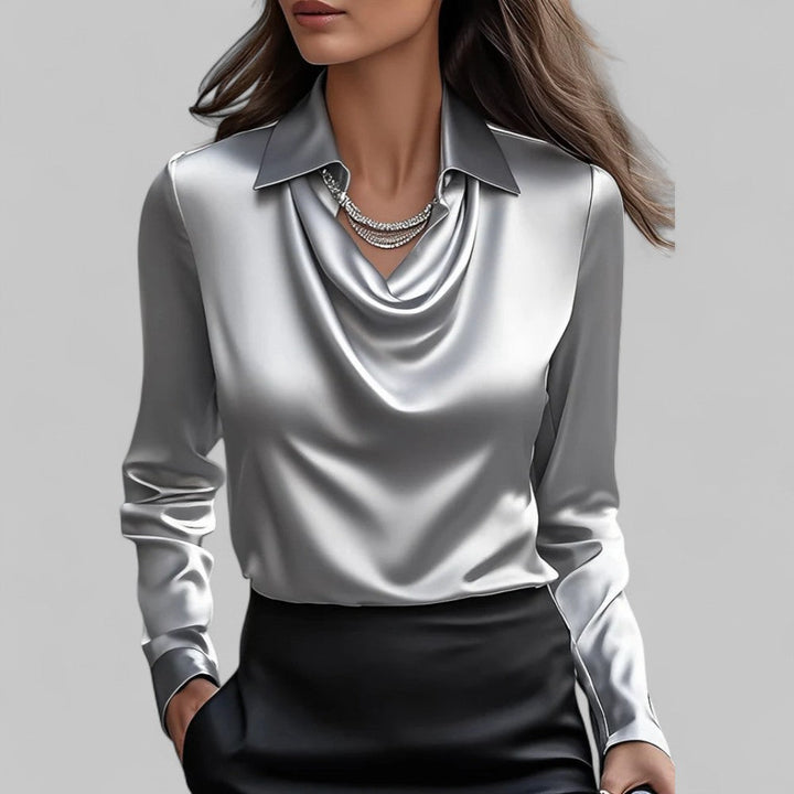 Rose | Blouses Satin Drapées à Manches Longues pour Femmes
