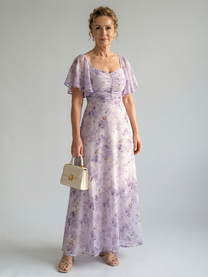 Robe Midi à Manches Volantes Vaelis