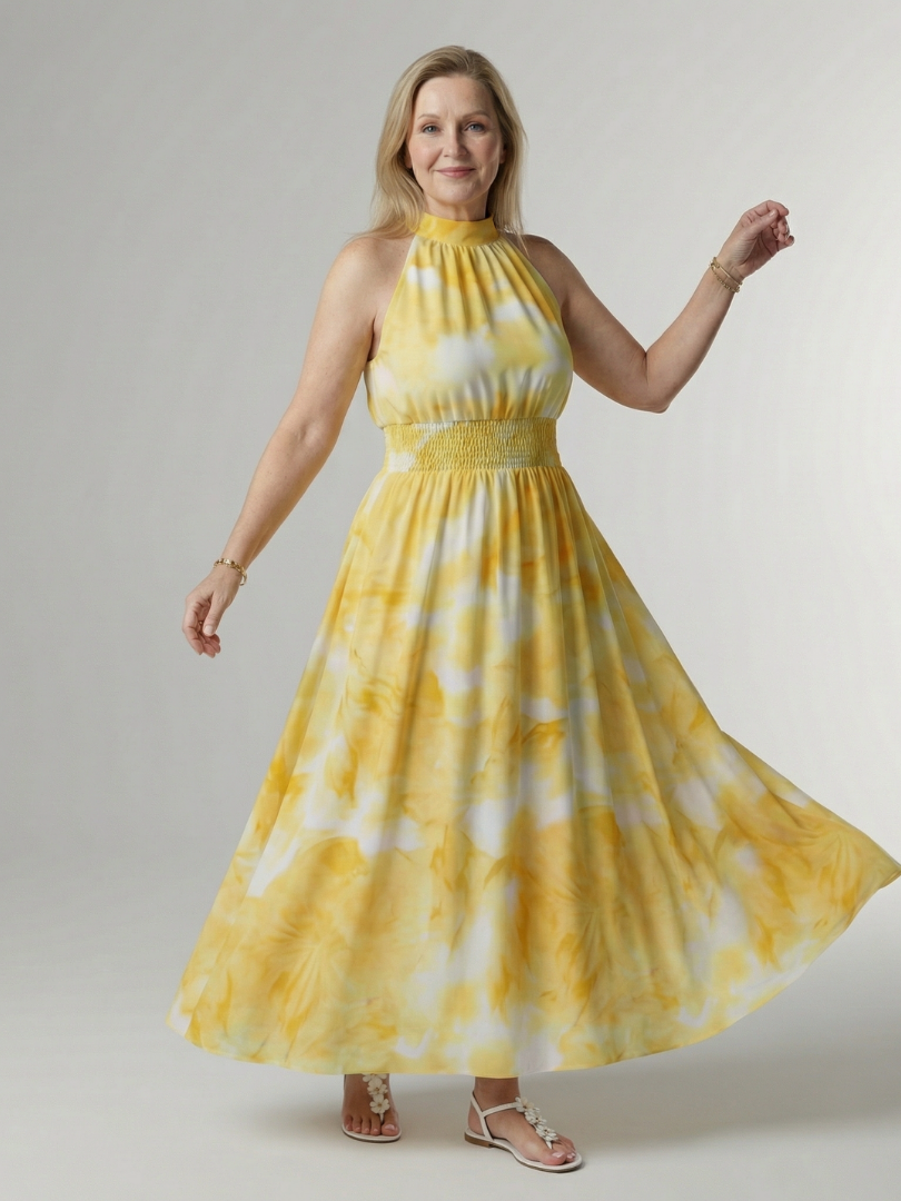 Robe Midi à Encolure Halter Froncée Sylin