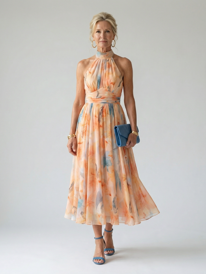 Robe Midi à Col Halter Doux Elin