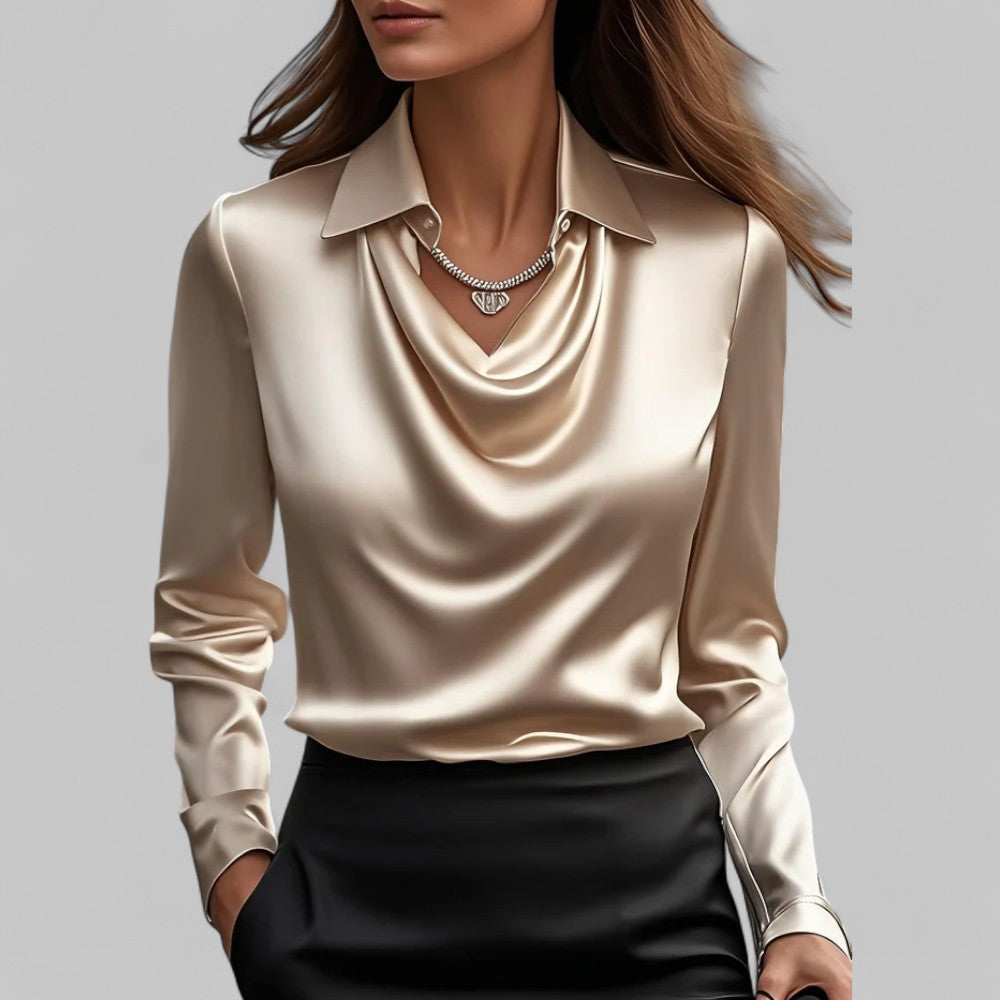 Rose | Blouses Satin Drapées à Manches Longues pour Femmes