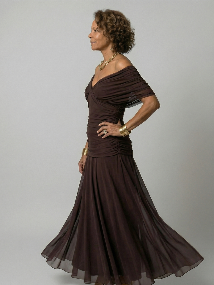 Robe Midi Décontractée à Épaules Dénudées Calen