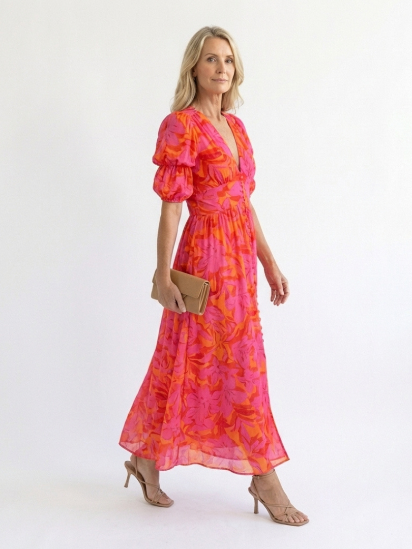 Robe Midi à Manches Bouffantes Willow