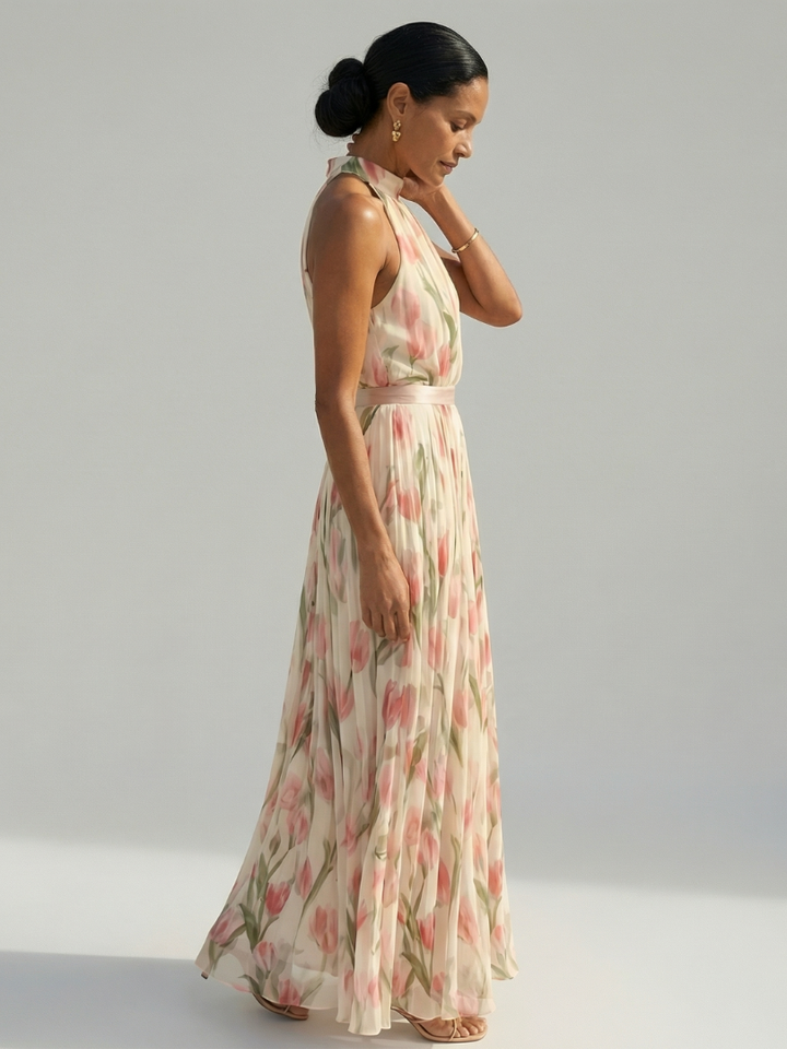 Robe Midi à Col Halter à Fleurs Aurelle