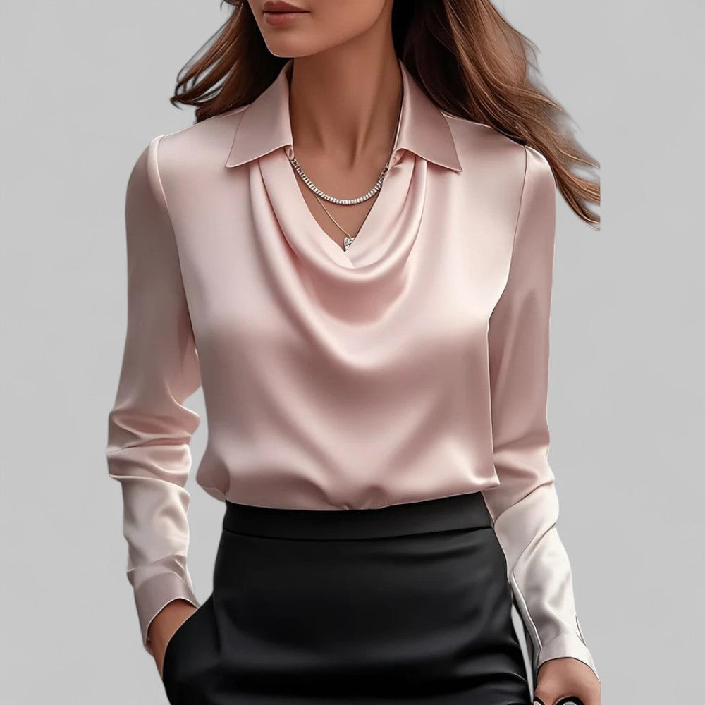 Rose | Blouses Satin Drapées à Manches Longues pour Femmes