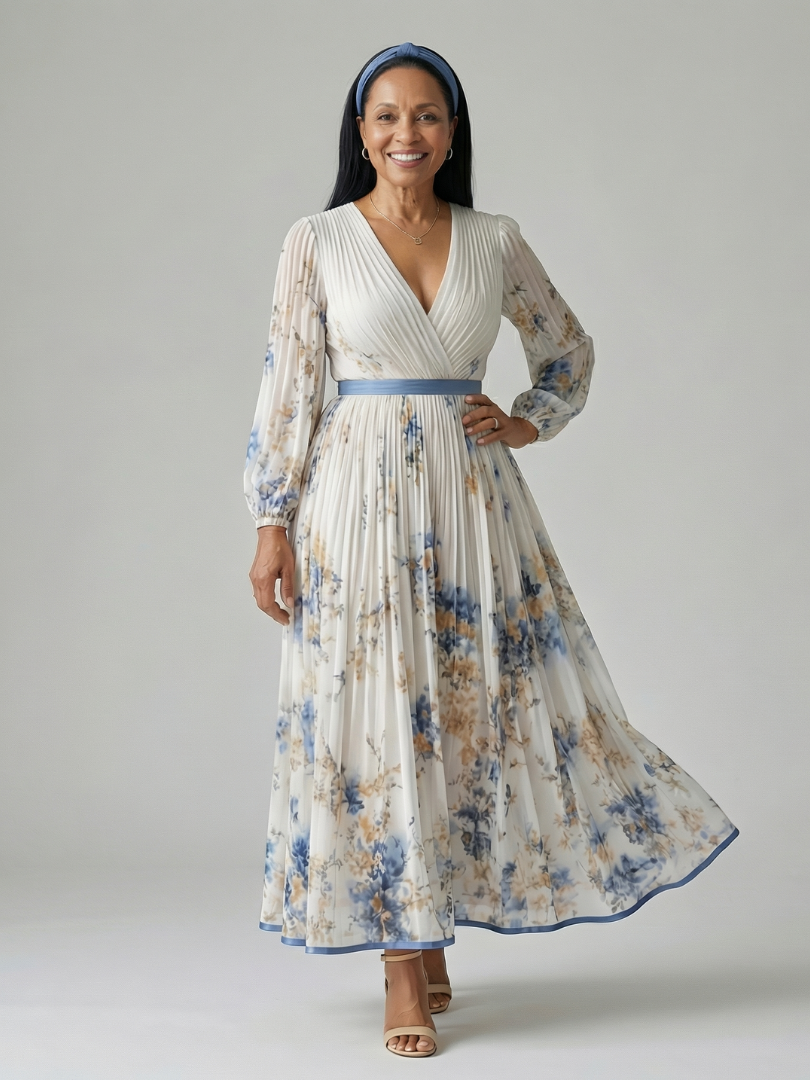 Robe Midi Plissée à Enveloppe Rielle