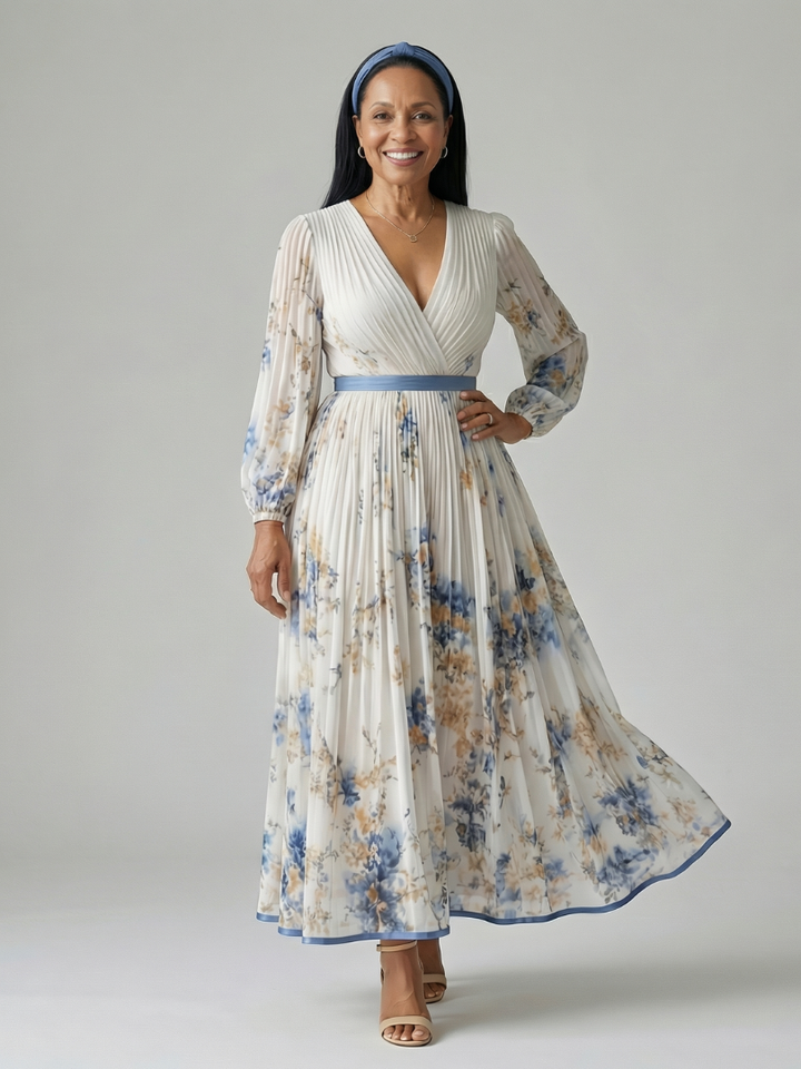 Robe Midi Plissée à Enveloppe Rielle
