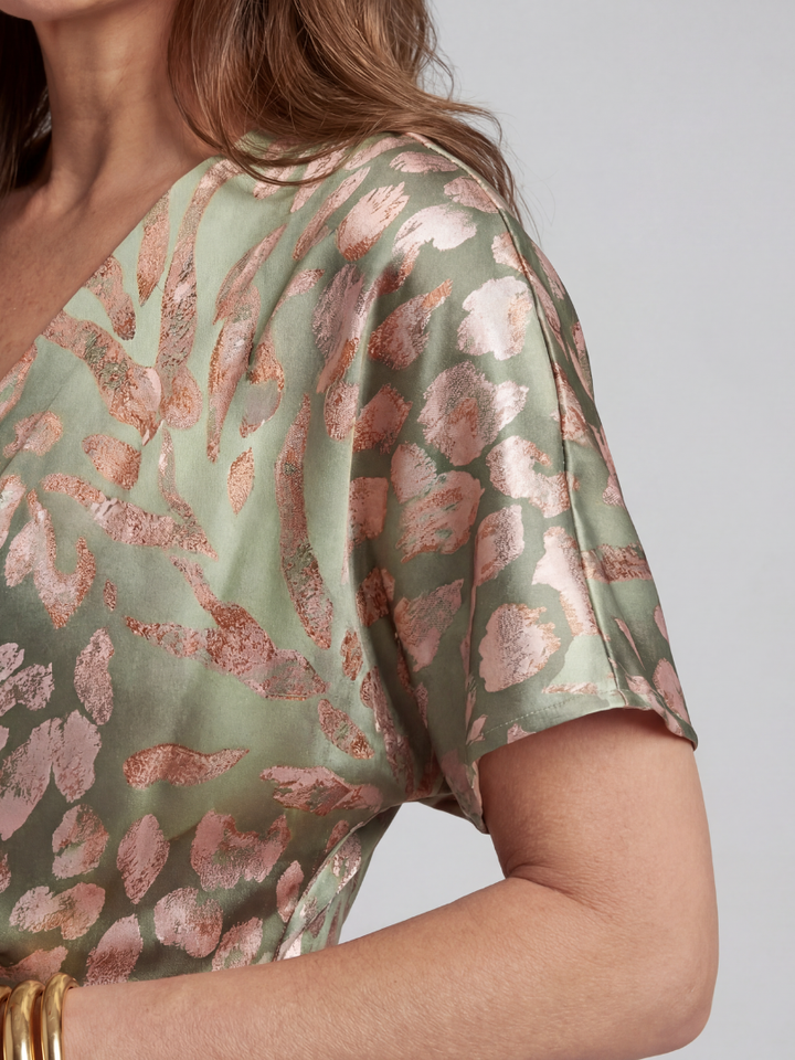 Coralie | Robe midi imprimée à décolleté en V et taille torsadée