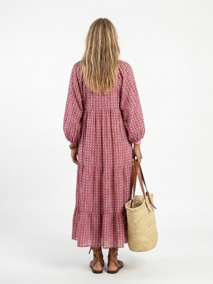 Arlette | Robe midi à manches longues et imprimé géométrique