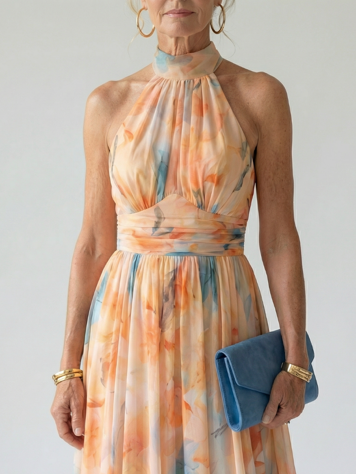 Robe Midi à Col Halter Doux Elin