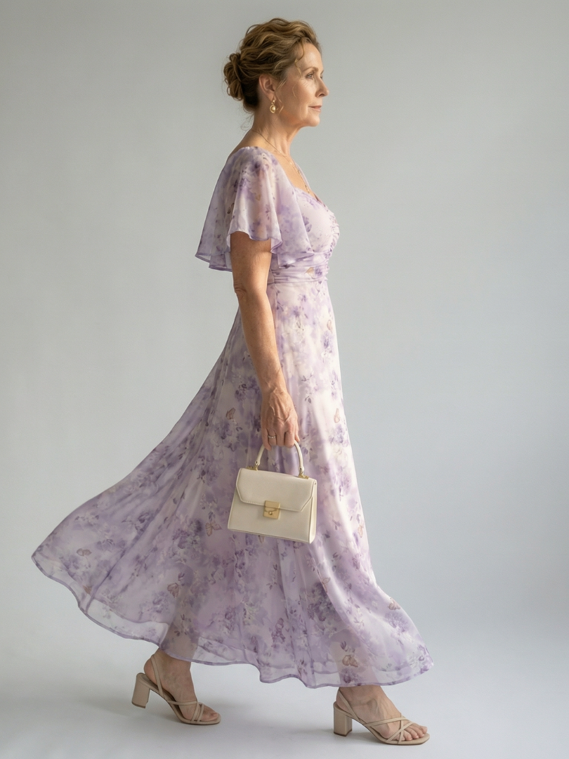 Robe Midi à Manches Volantes Vaelis