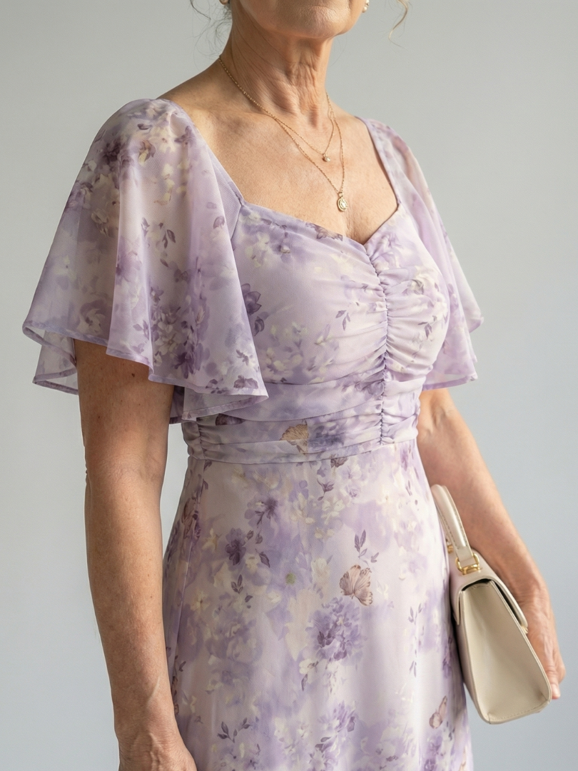 Robe Midi à Manches Volantes Vaelis