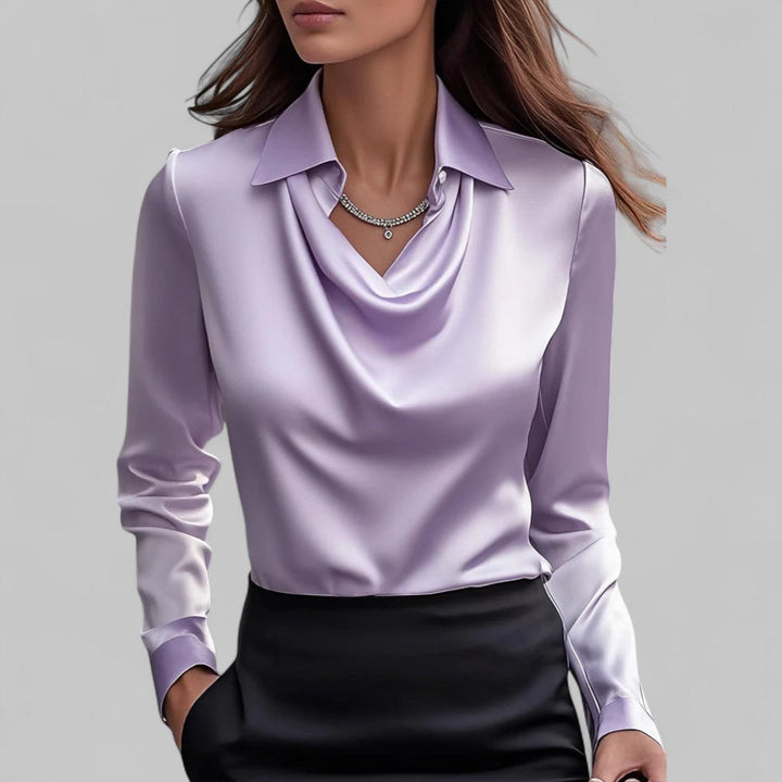 Rose | Blouses Satin Drapées à Manches Longues pour Femmes