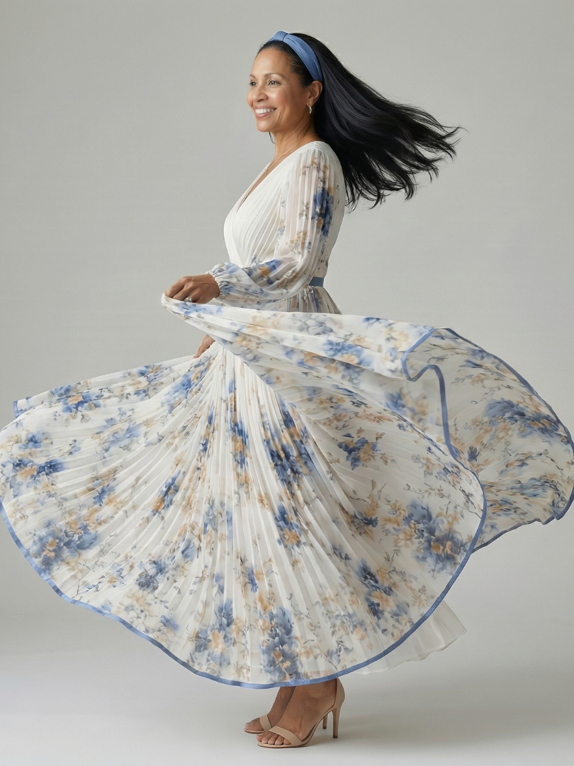 Robe Midi Plissée à Enveloppe Rielle