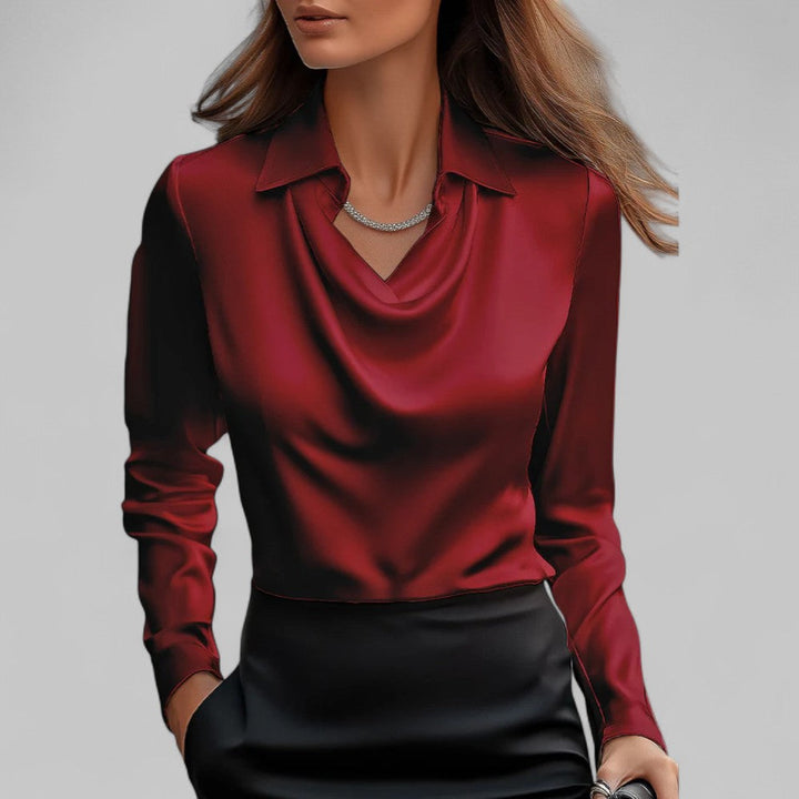Rose | Blouses Satin Drapées à Manches Longues pour Femmes