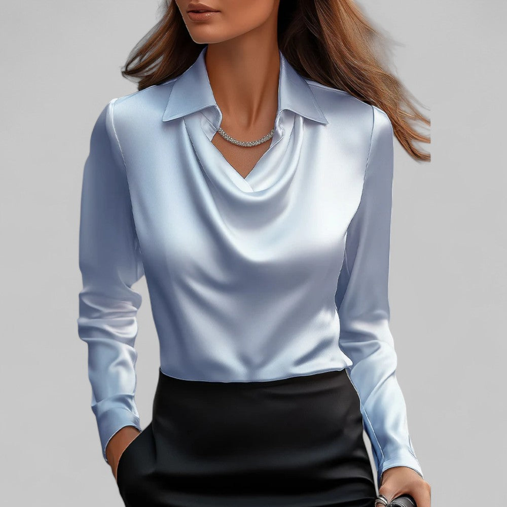 Rose | Blouses Satin Drapées à Manches Longues pour Femmes