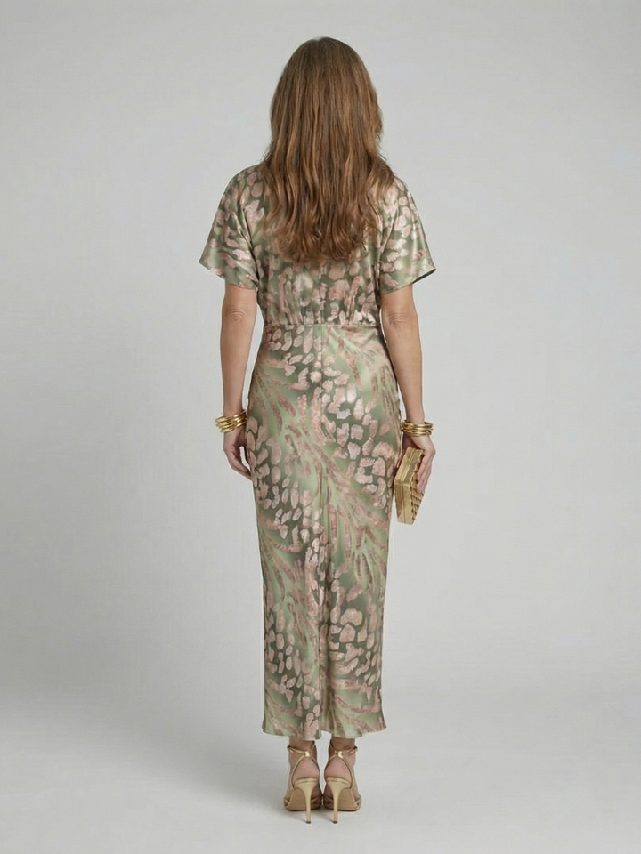 Coralie | Robe midi imprimée à décolleté en V et taille torsadée