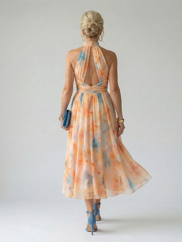 Robe Midi à Col Halter Doux Elin