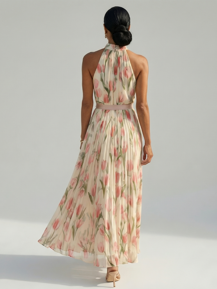 Robe Midi à Col Halter à Fleurs Aurelle