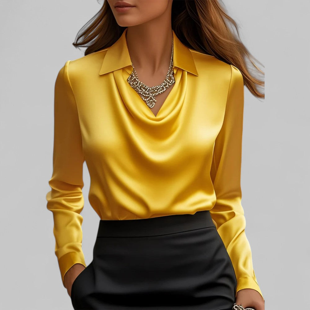 Rose | Blouses Satin Drapées à Manches Longues pour Femmes