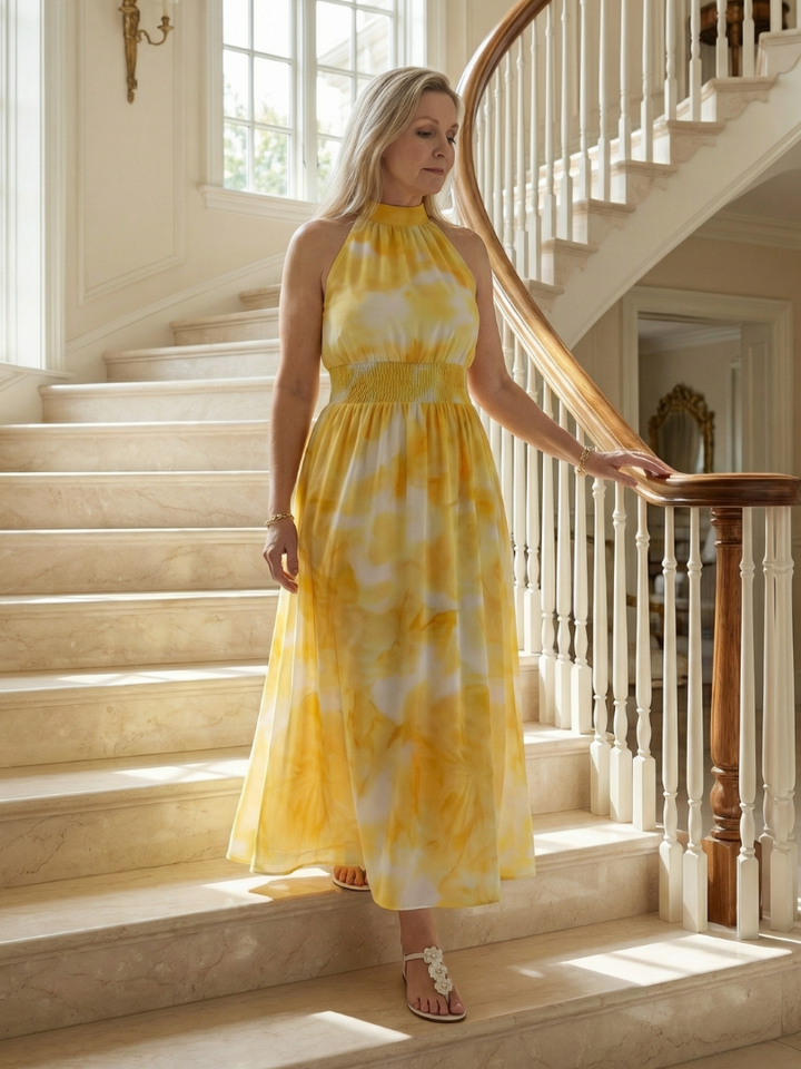 Robe Midi à Encolure Halter Froncée Sylin