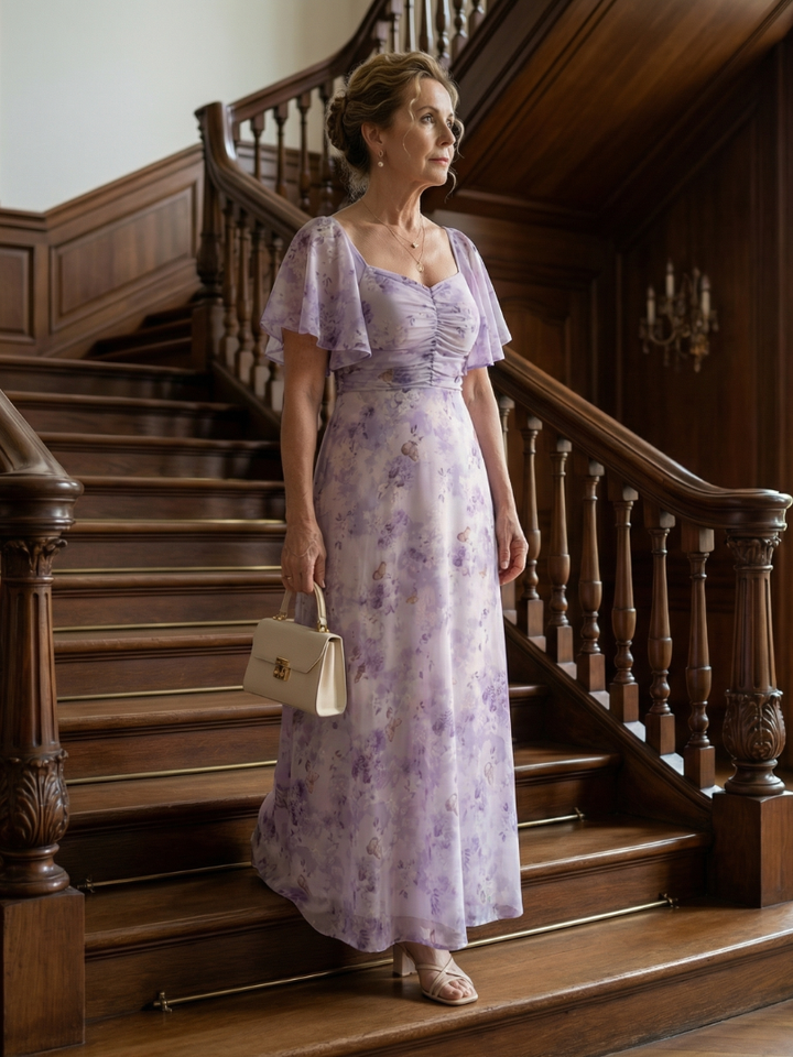 Robe Midi à Manches Volantes Vaelis