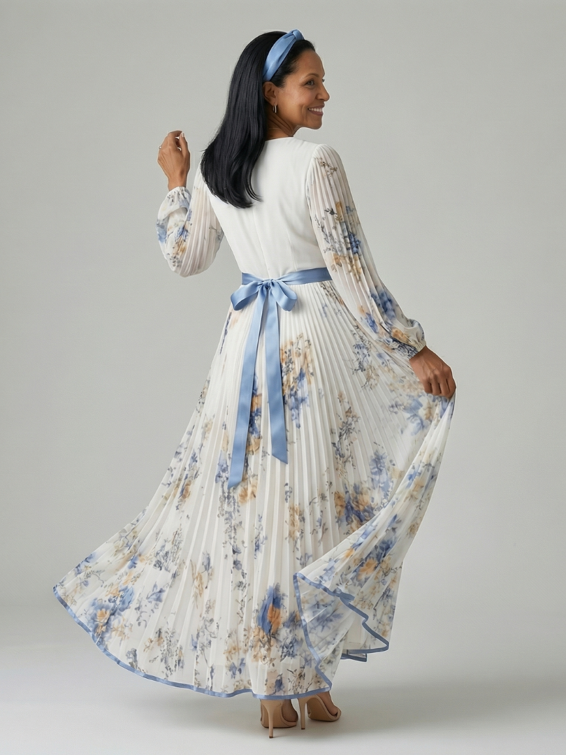 Robe Midi Plissée à Enveloppe Rielle