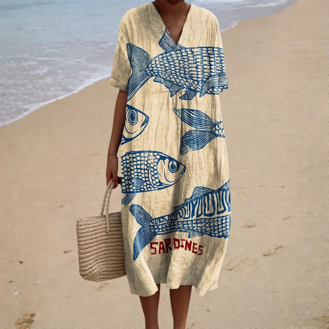 Marseille | Robe Longue Motif Sardines