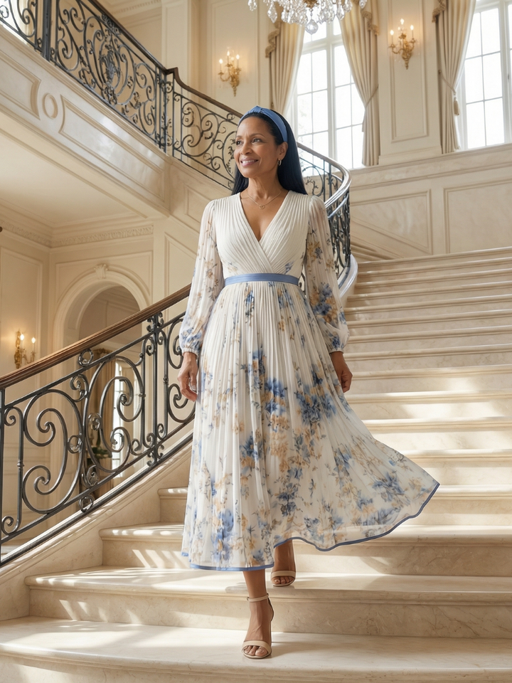 Robe Midi Plissée à Enveloppe Rielle