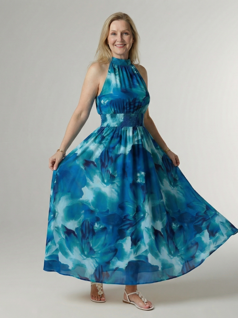 Robe Midi à Encolure Halter Froncée Sylin