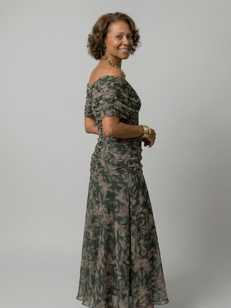 Robe Midi Décontractée à Épaules Dénudées Calen