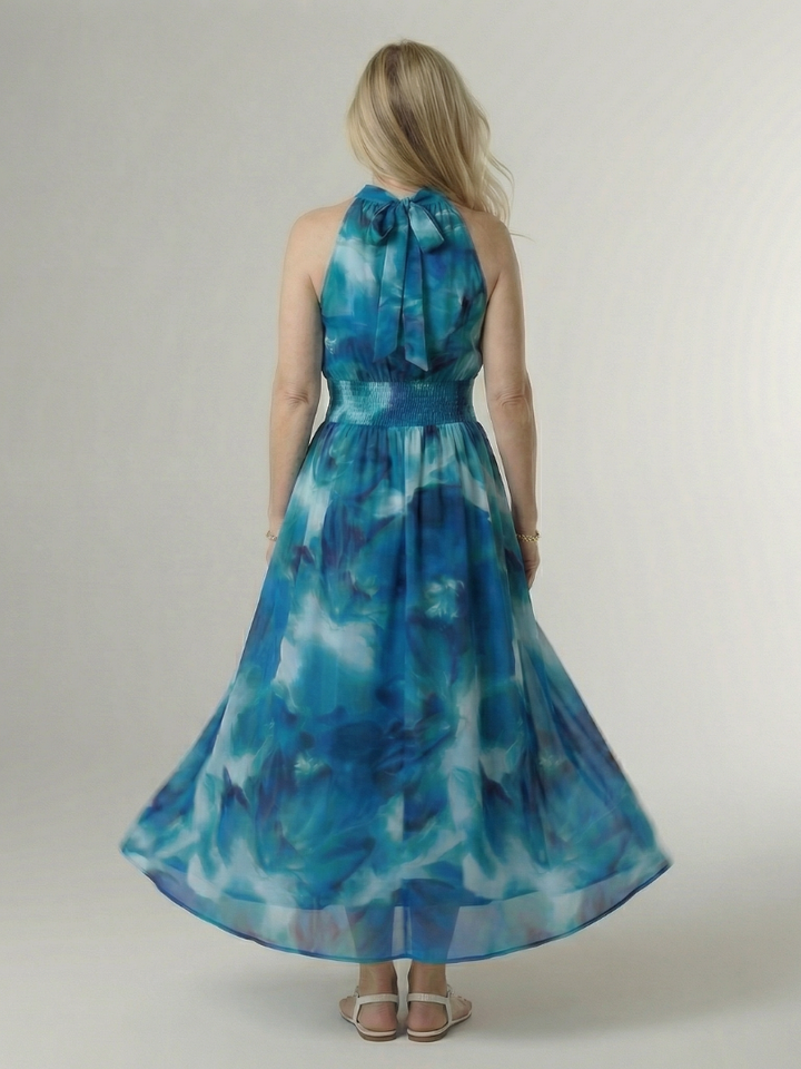 Robe Midi à Encolure Halter Froncée Sylin
