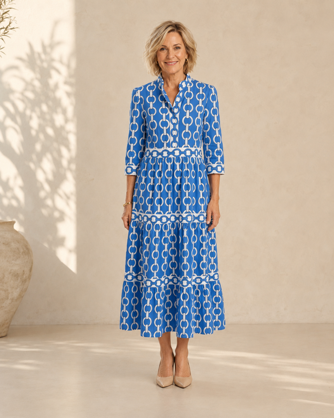 Yseult | Robe midi à manches trois-quarts et imprimé chaînes