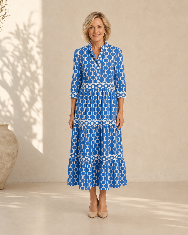 Yseult | Robe midi à manches trois-quarts et imprimé chaînes