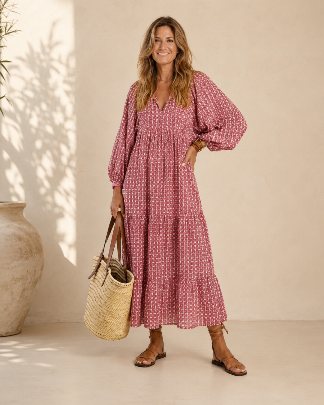 Arlette | Robe midi à manches longues et imprimé géométrique