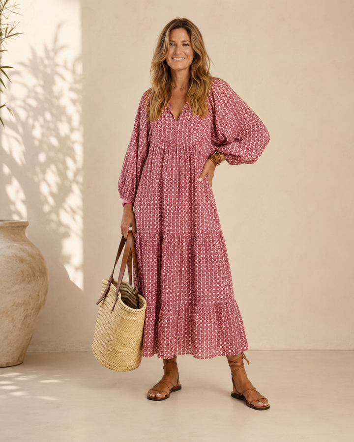 Arlette | Robe midi à manches longues et imprimé géométrique