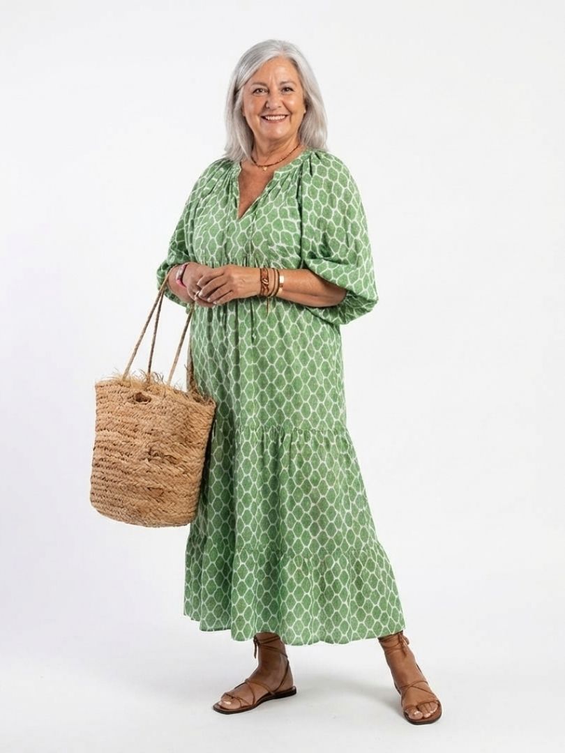 Apolline | Robe midi imprimée à manches trois-quarts et col en V