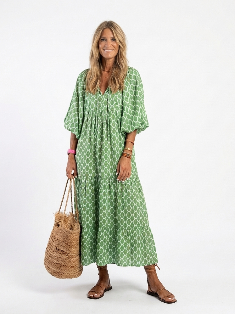Apolline | Robe midi imprimée à manches trois-quarts et col en V