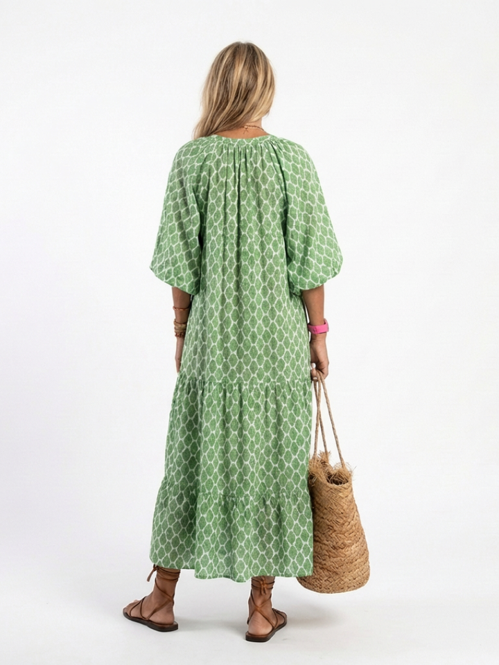 Apolline | Robe midi imprimée à manches trois-quarts et col en V