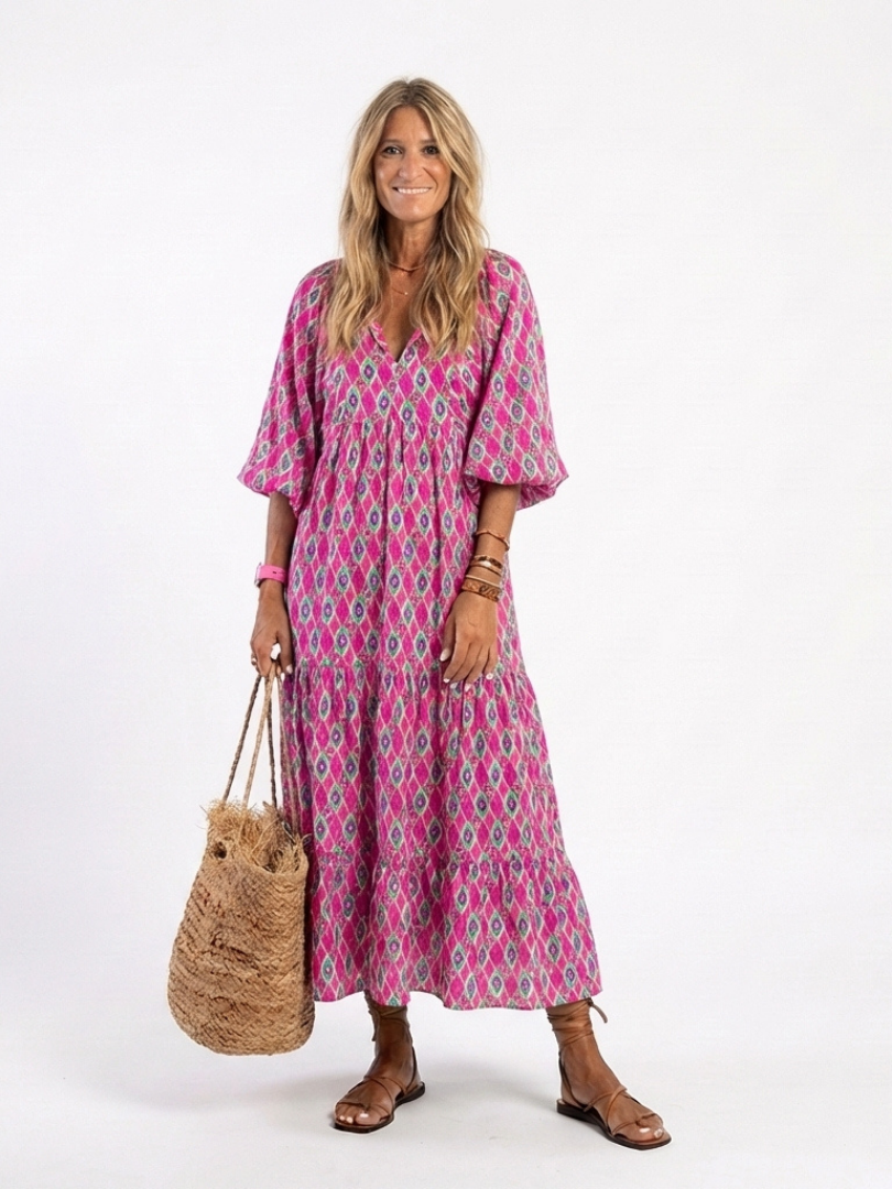 Apolline | Robe midi imprimée à manches trois-quarts et col en V