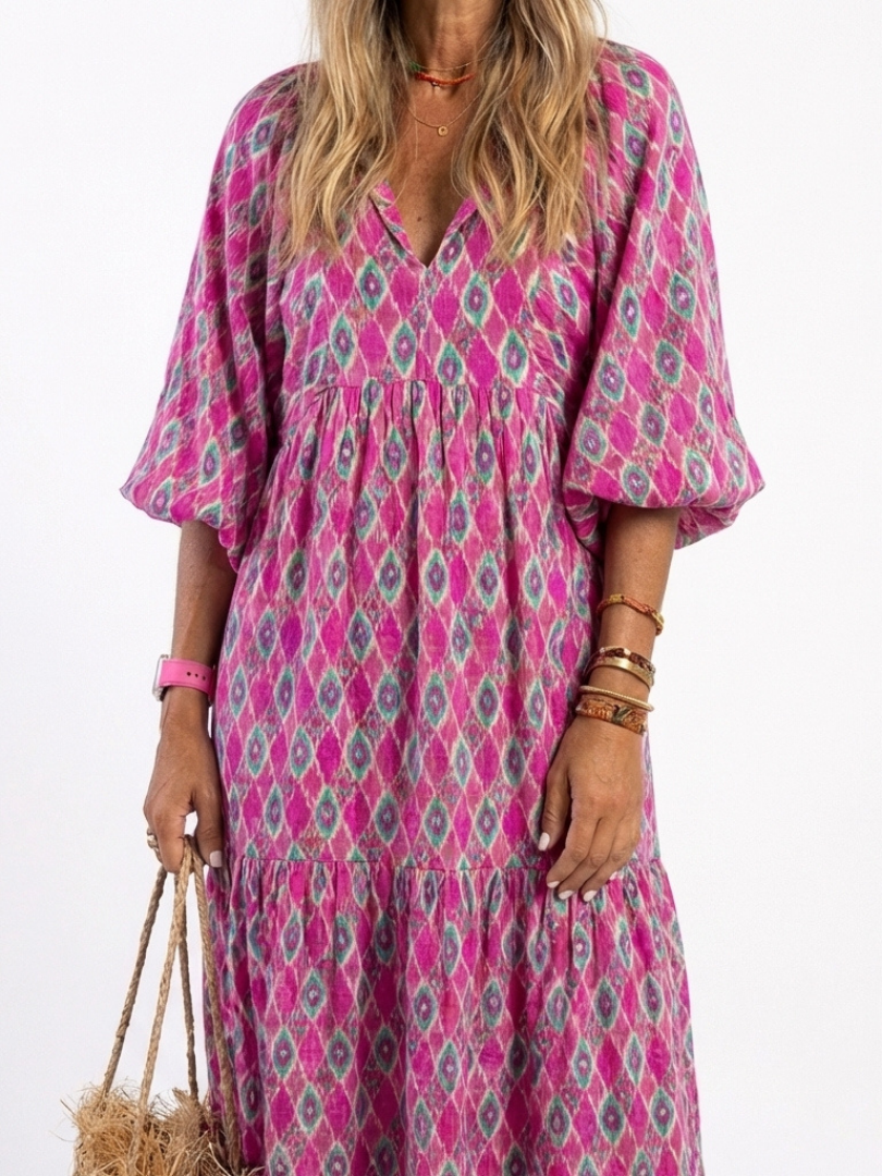 Apolline | Robe midi imprimée à manches trois-quarts et col en V